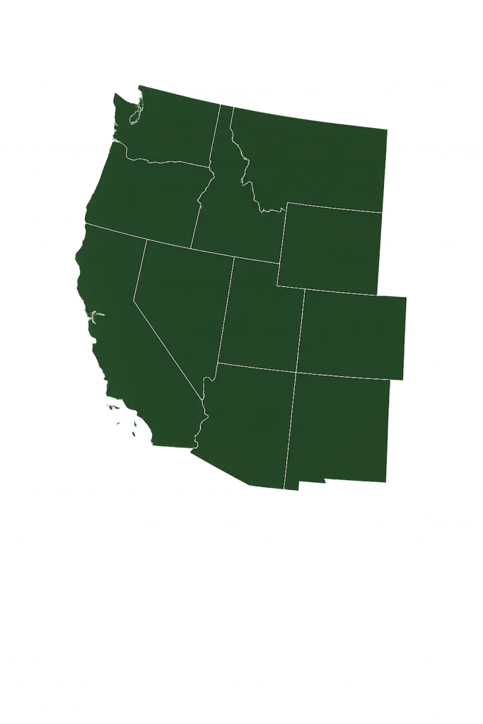 Carte simplifiée des États de l’Ouest américain incluant la Californie, l’Arizona, l’Utah, le Nevada et le Colorado, parfaite pour illustrer un travel planner Ouest américain personnalisé.